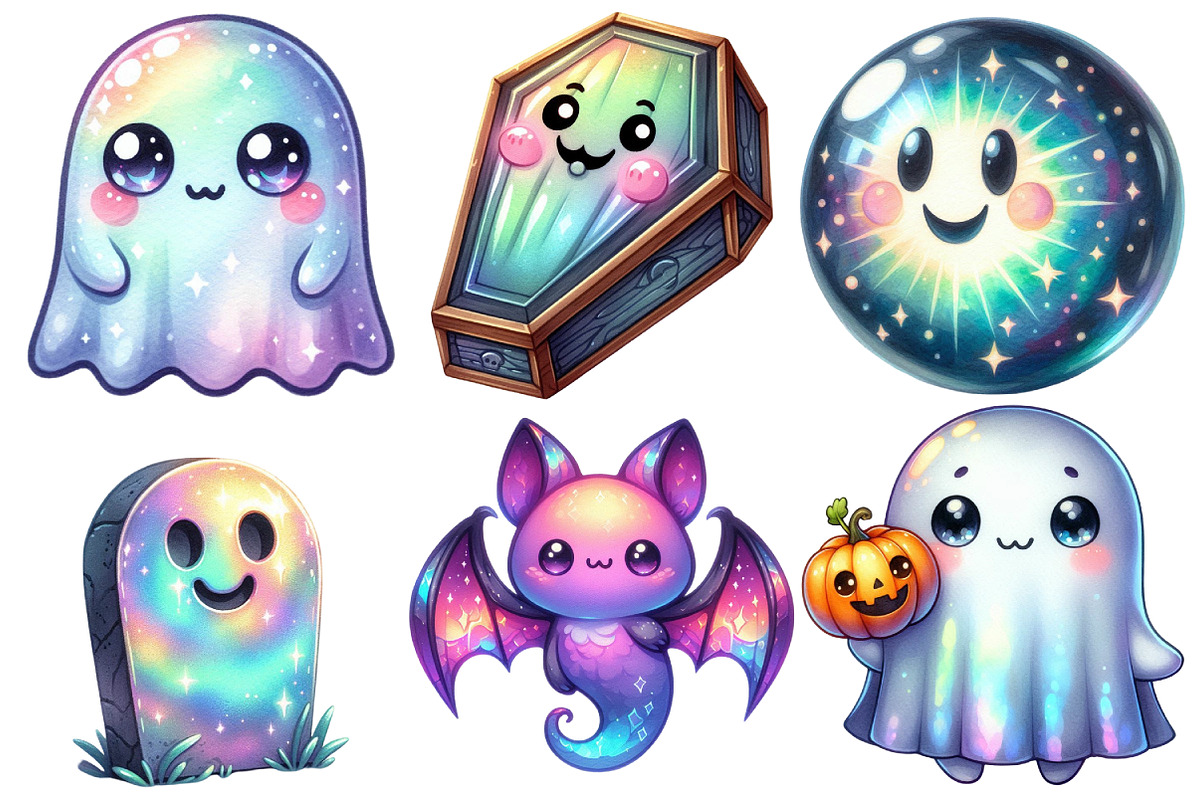 Kawaii Iridescent Halloween Clipart, an Illustration by Pixels.Craft (Photo 3 of 7)