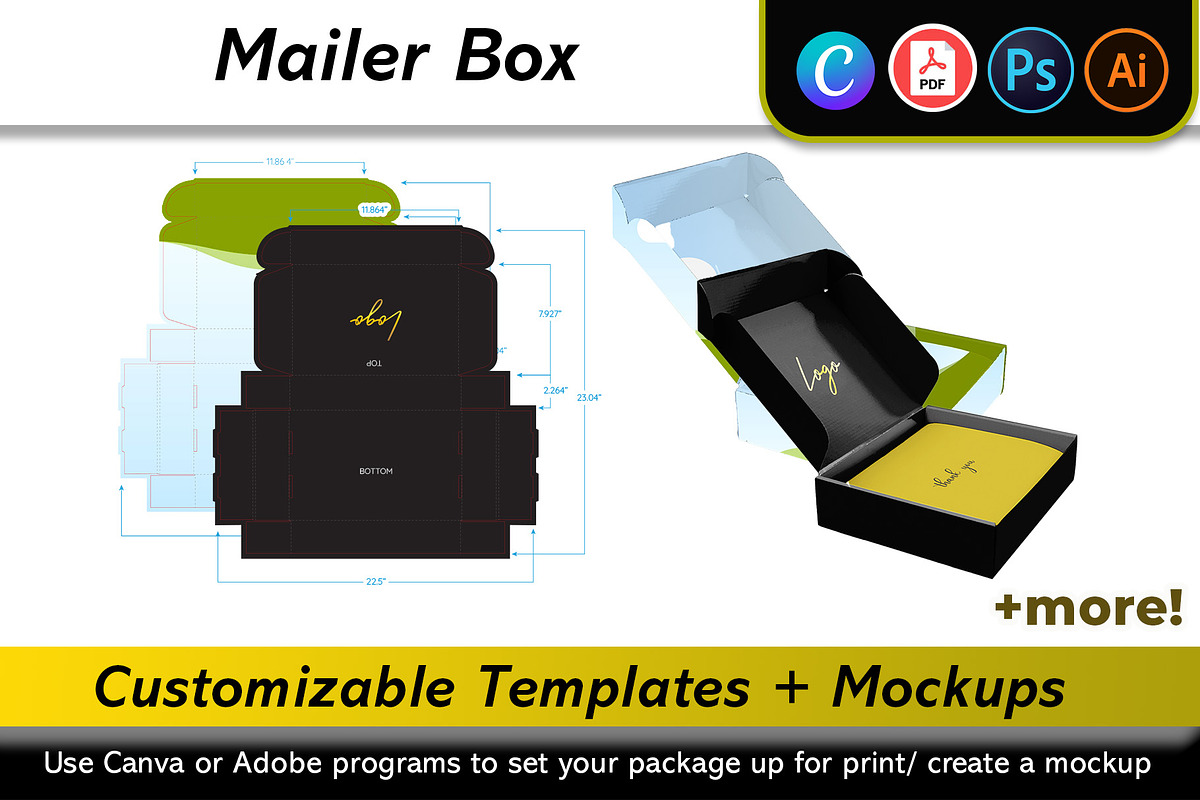 Mailer Box Mockup + Template, a Packaging Mockup by Korner (Photo 1 of 11)