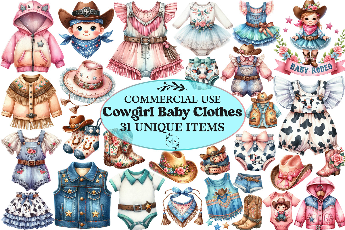 Watercolor Cowgirl Baby Clothes PNG, an Illustration by Craft Nest (Photo 1 of 6)