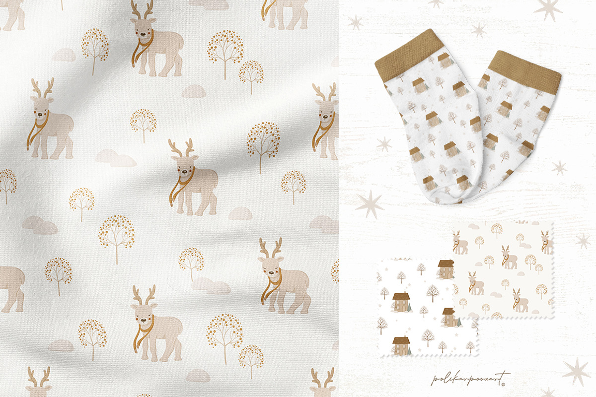 Kids Christmas clipart & pattern, an Animal Illustration by polikarpovaart (Photo 6 of 14)