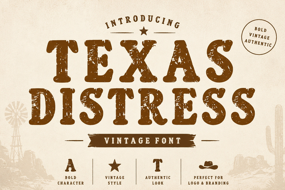 Texas Distress Vintage Font, a Slab Serif Font by Fourteen Letter (Photo 1 of 6)