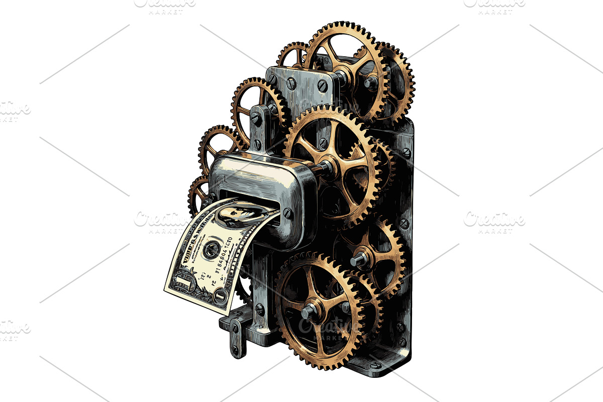 money printing machine with gears, a Finance Illustration by AlexArt