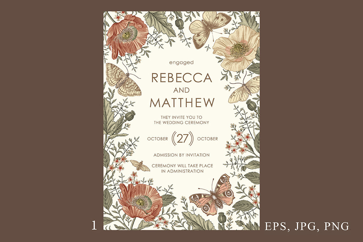Wedding Butterflies Poppy Poppies, a Pattern Graphic by Vintage (Photo 2 of 13)