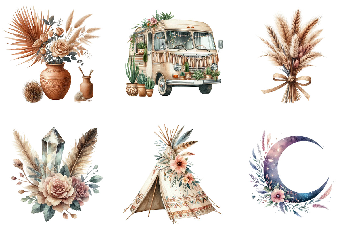 Boho Clipart Bundle PNG, an Illustration by DreamArtGraphic (Photo 6 of 7)