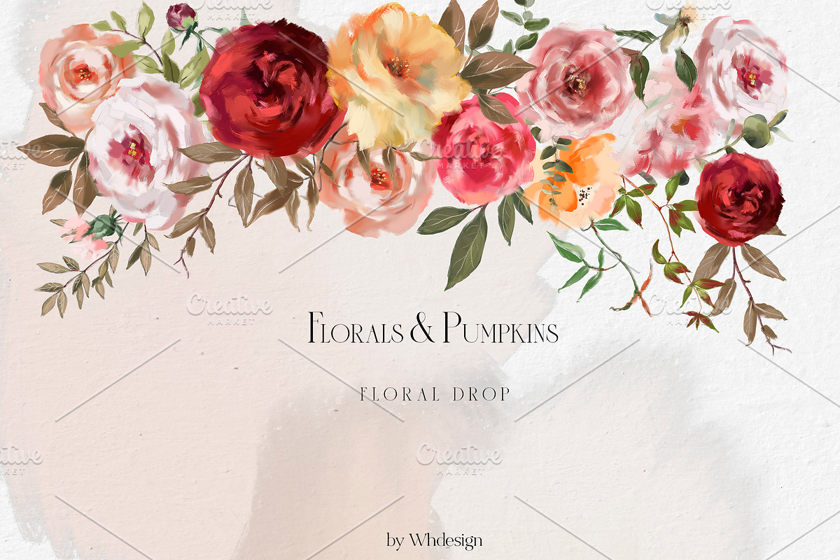 Florals & Pumpkins Fall Clip Art, a Decorative Illustration by whiteheartdesign (Photo 5 of 14)