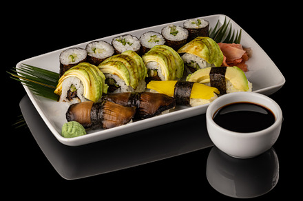 Assorted vegetarian sushi set, a Background Photo by Grafvision photography