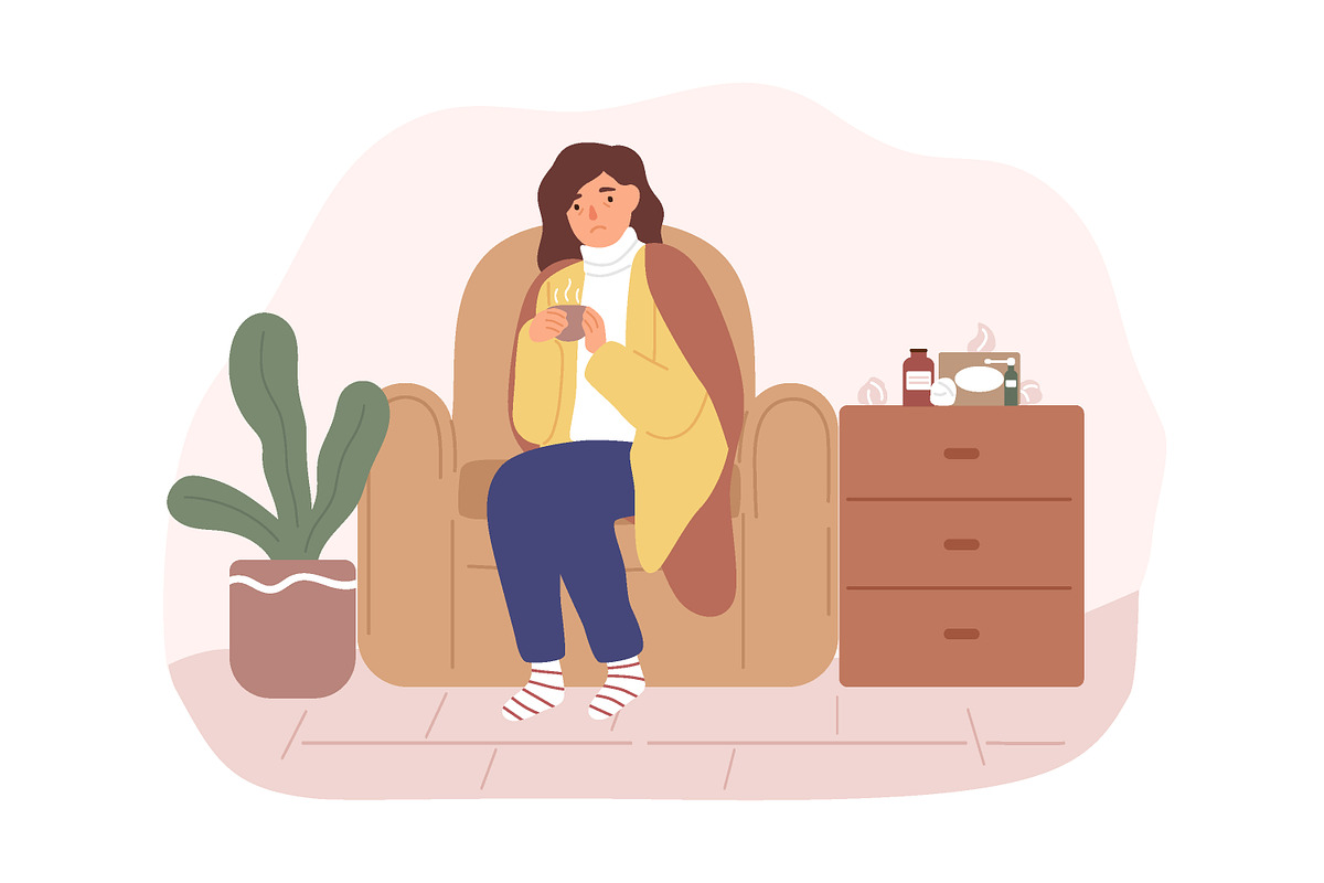 Sick woman at home, a Healthcare Illustration by Good Studio (Photo 1 of 3)