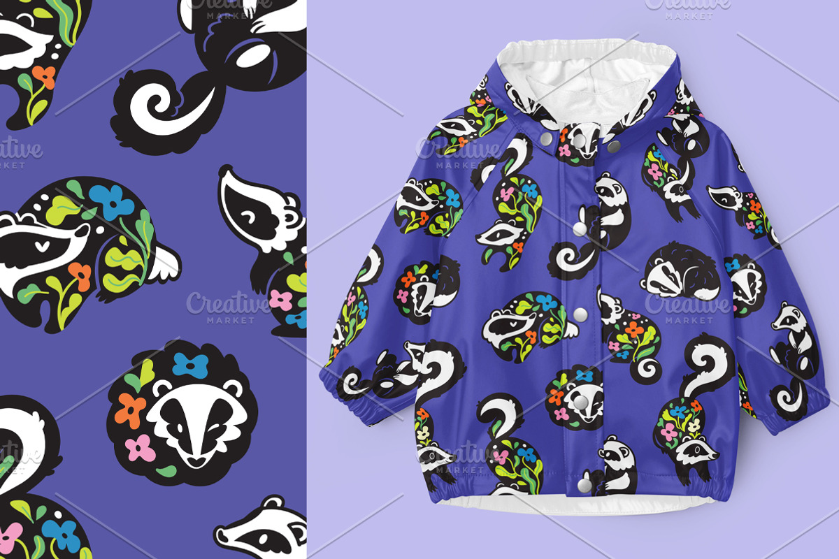 Floral Badgers, a Pattern Graphic by PenguinHouse (Photo 4 of 6)