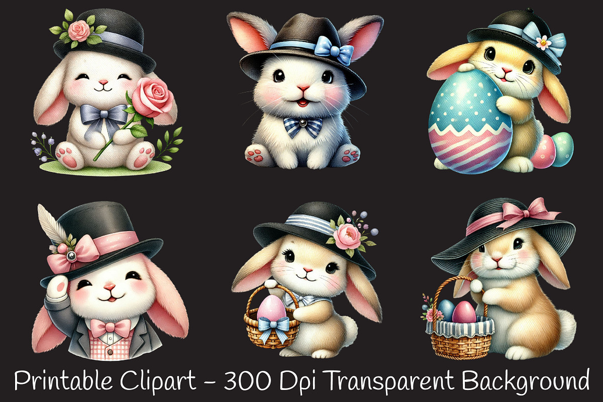 Easter Day Playful Cute Bunny PNG, an Animal Illustration by RobertsArt (Photo 4 of 7)