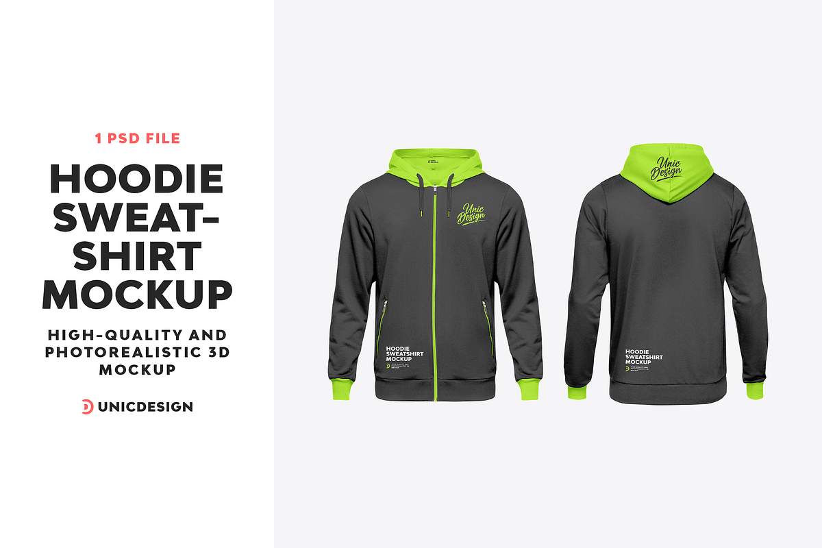 Hoodie Sweatshirt Mockup, an Apparel Mockup by UnicDesign (Photo 1 of 3)