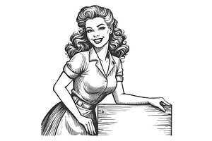 Woman Presenting Blank Signboard, a Person Illustration by AlexArt