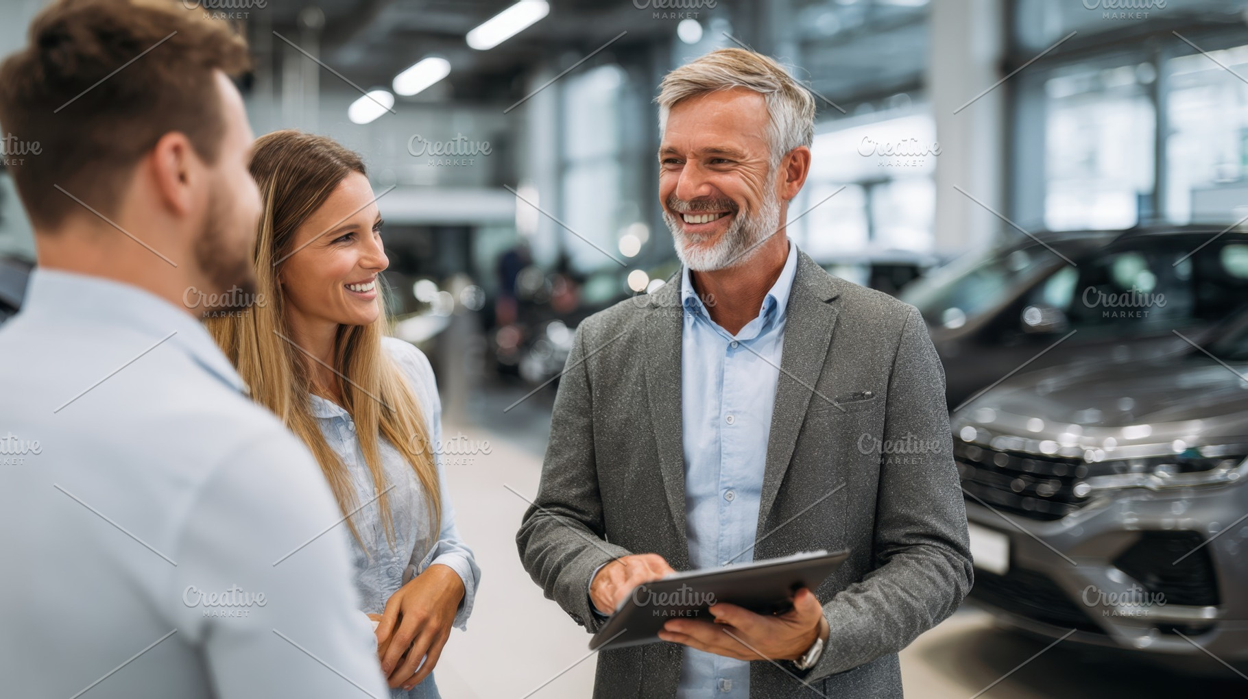 People talk in car dealership, a Photo by Beautiful things