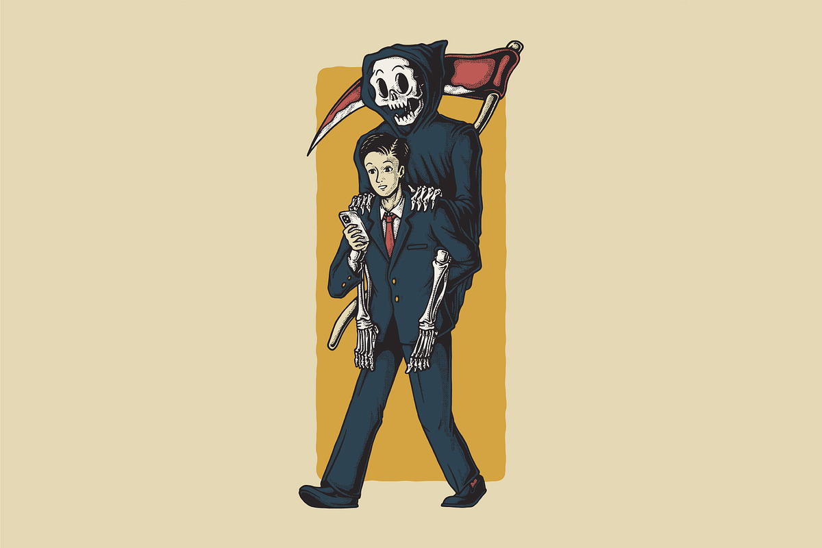 Men in suits cradling skeletons, a Person Illustration by Judsart