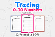 Tracing number 0, 1 to 10 worksheet, an Education Illustration by TukTuk Design (Thumbnail 1 of 5)