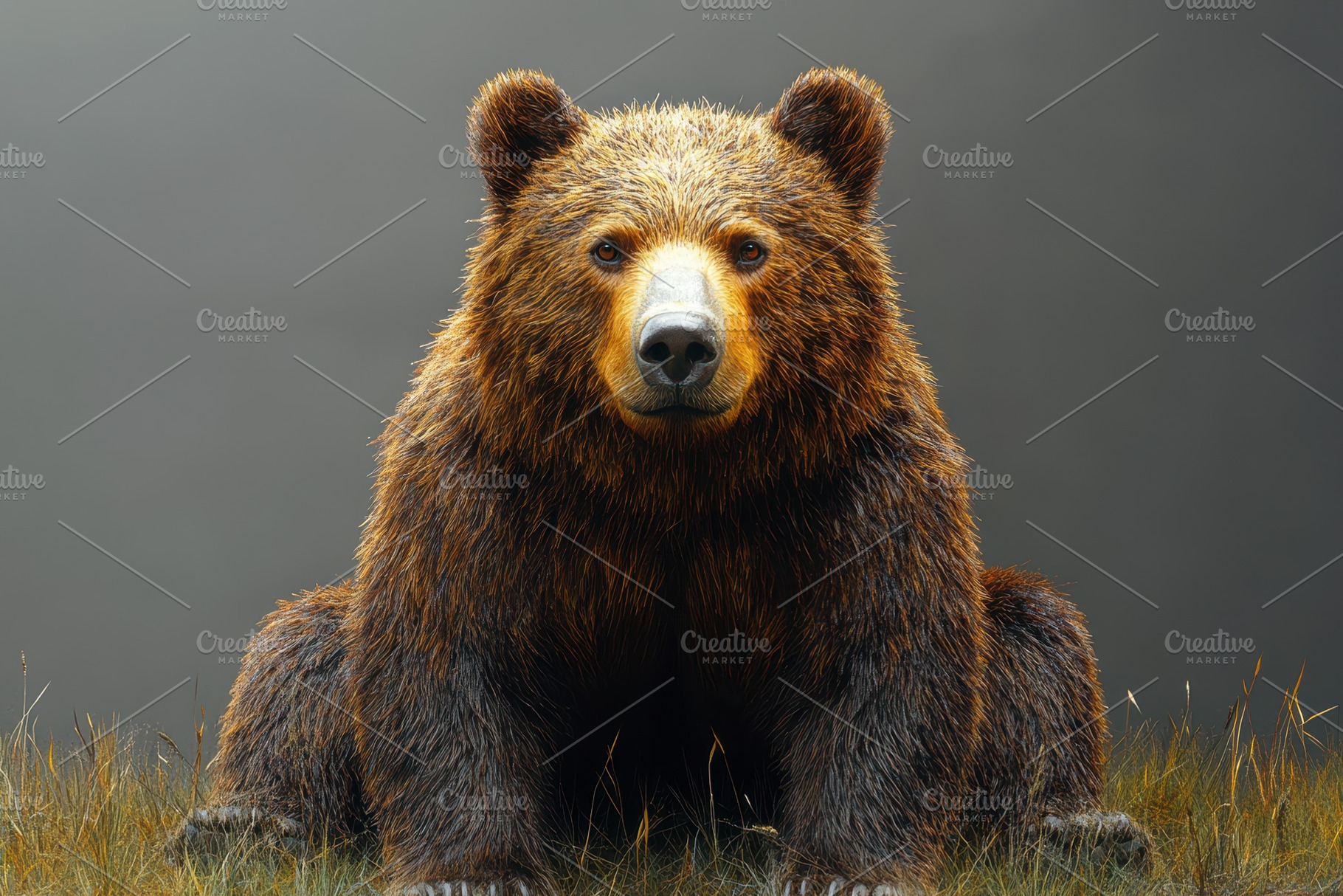 Majestic brown bear resting in a ser, a Photo by Tanuart