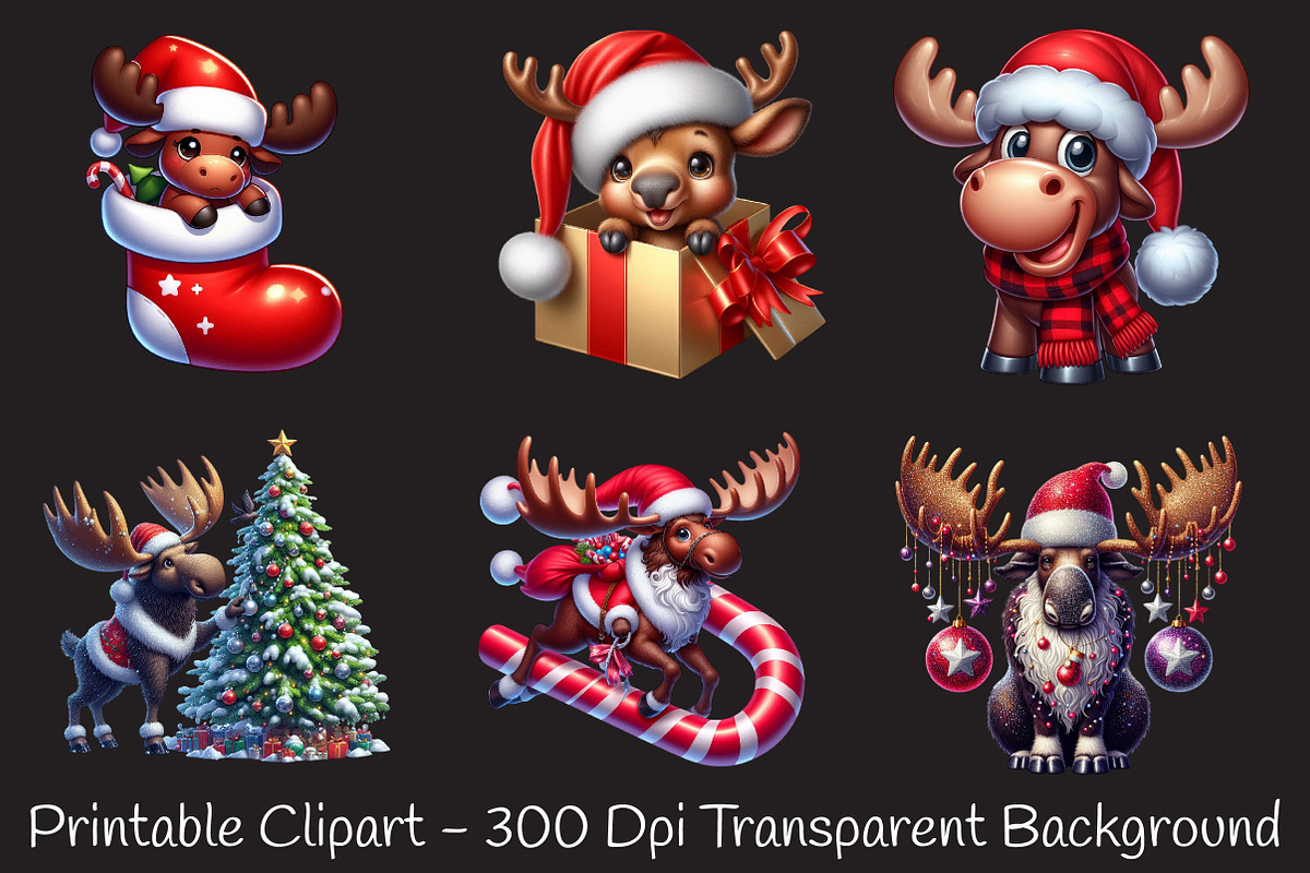 Christmas Santa Moose Clipart, an Illustration by RobertsArt (Photo 2 of 7)