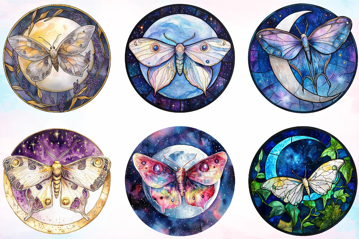 Lunar Moth and Moon Stained Glass, an Illustration by Canvas Craft (Photo 5 of 5)
