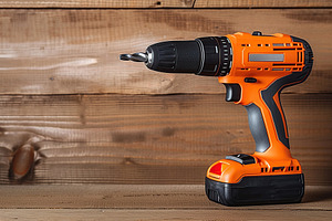 New cordless powered drill on wooden background, a Photo by AlyaAnd