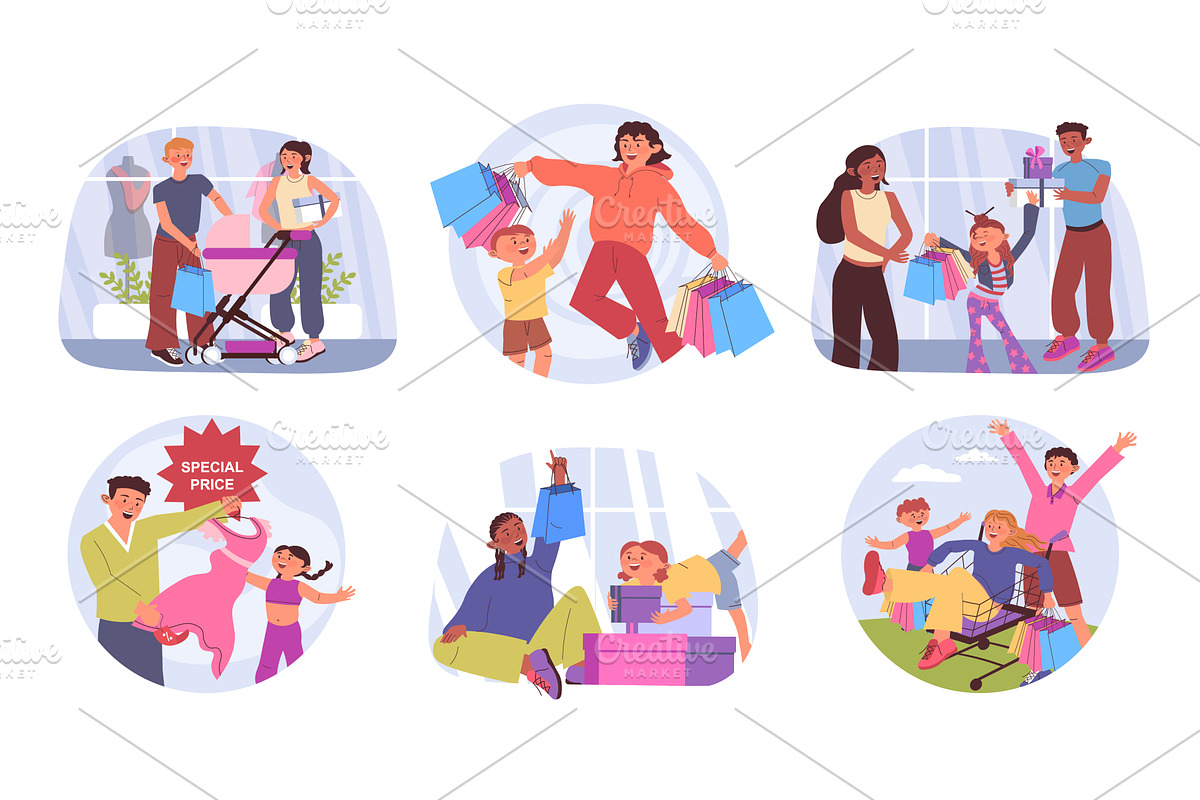 Family shopping day concept, a Finance Illustration by alexdndz