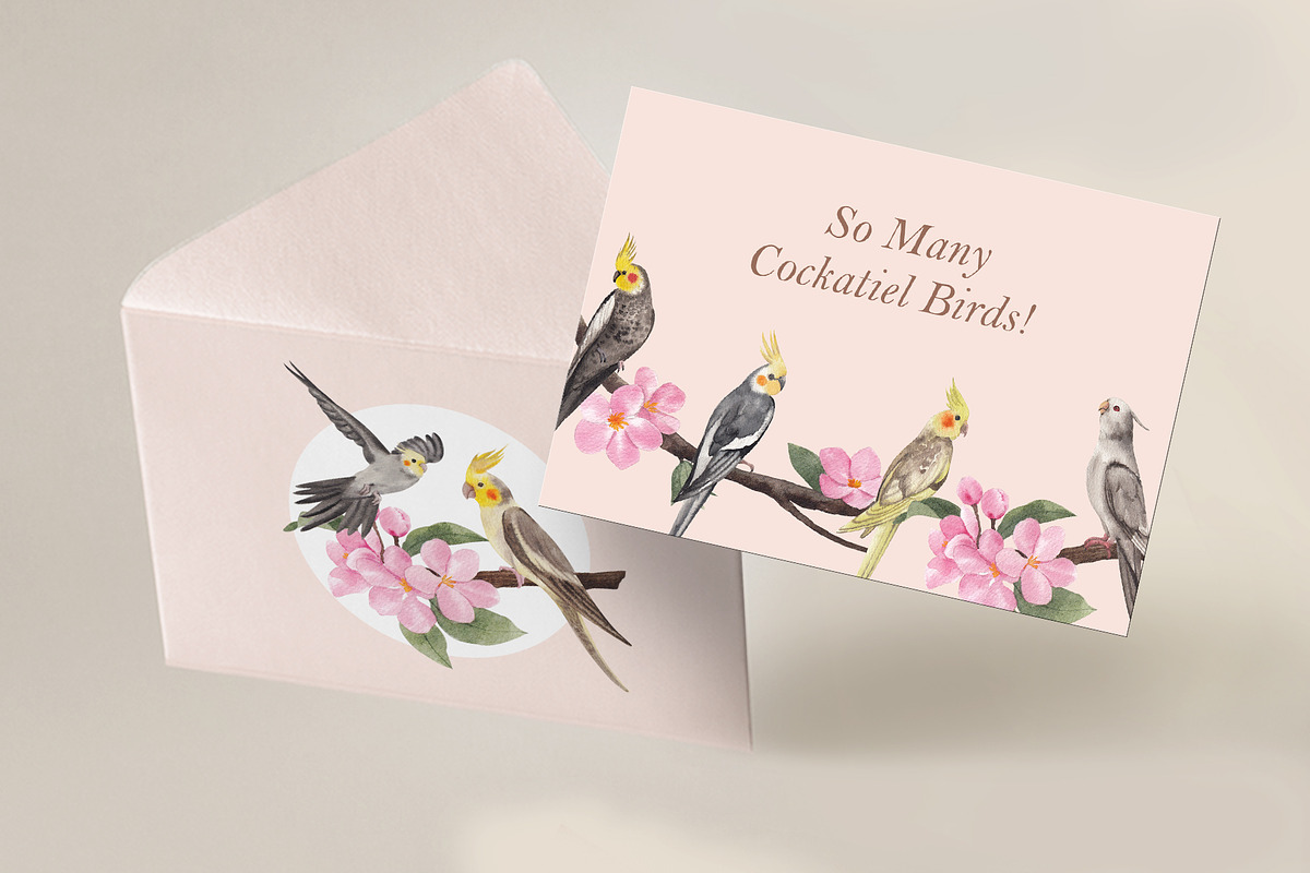 Cockatiel Birds Watercolor, an Animal Illustration by CreativeValuation (Photo 10 of 15)