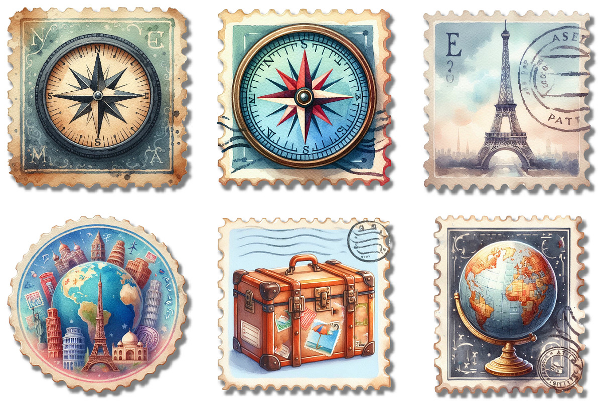 Vintage Travel Postage Stamp Clipart, an Illustration by Rose Art (Photo 4 of 4)
