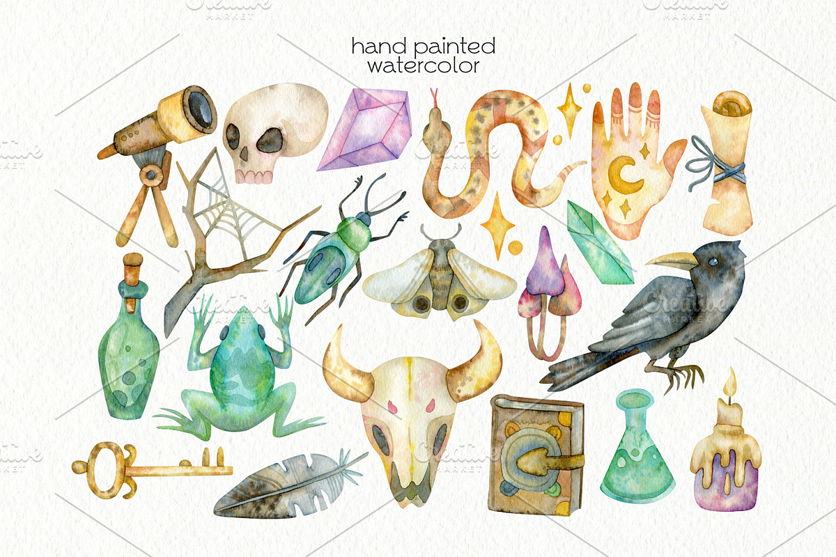 Watercolor Witchcraft Clipart, an Education Illustration by OllyKo Art (Photo 3 of 8)