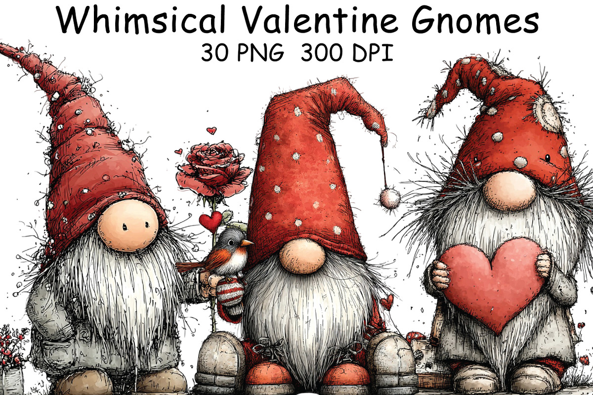 Whimsical Valentine Gnomes Clipart, an Illustration by CraftArtStudio (Photo 1 of 6)