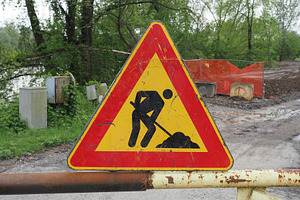 road works sign, a Photo by WorldOfPhotos