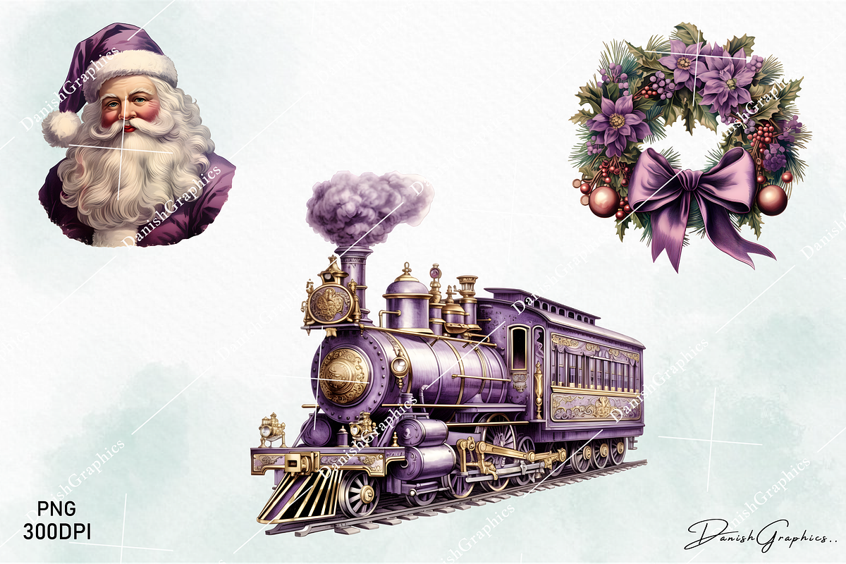Purple Christmas Watercolor Clipart, a Decorative Illustration by danishgraphics (Photo 6 of 9)