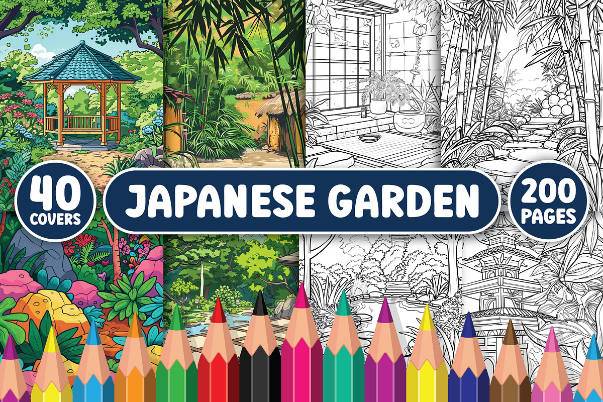 200 Japanese Garden Coloring Pages, an Illustration by BrightMart (Photo 1 of 3)
