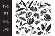 Tropical Leaves and Flowers, a Decorative Illustration by Valentyna Smordova (Thumbnail 1 of 2)