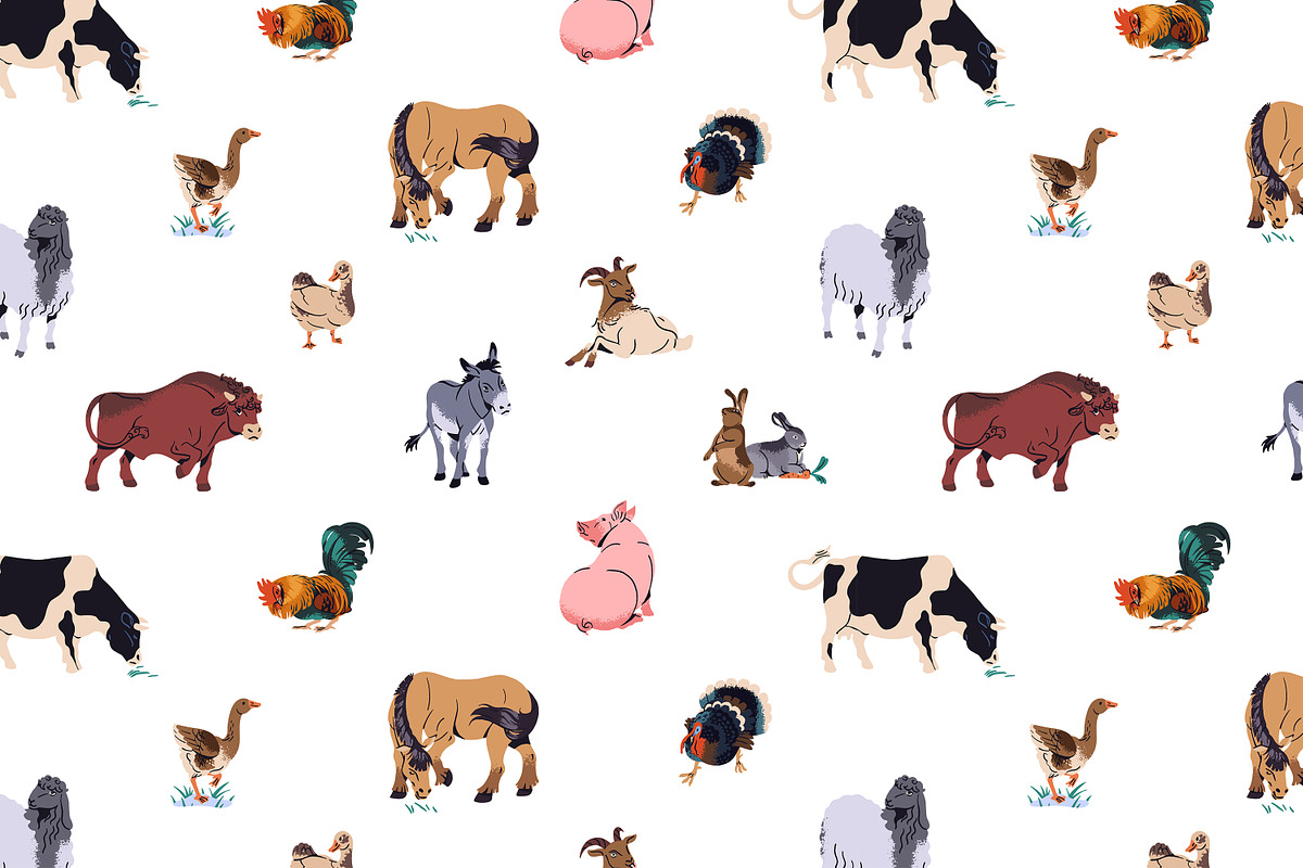 Farm animals set, seamless patterns, an Animal Illustration by PaperTrident (Photo 4 of 4)