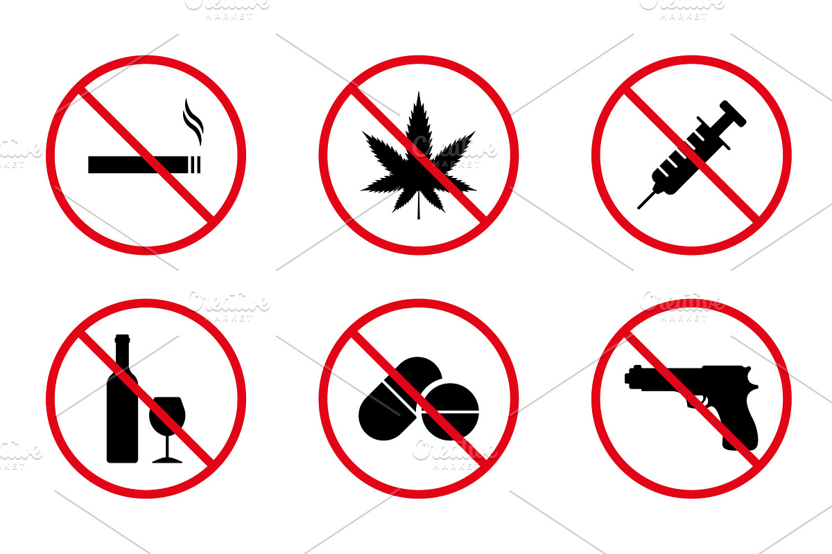 Ban Illegal Drug, Drink Alcohol Sign, an Object Illustration by Vector Creator