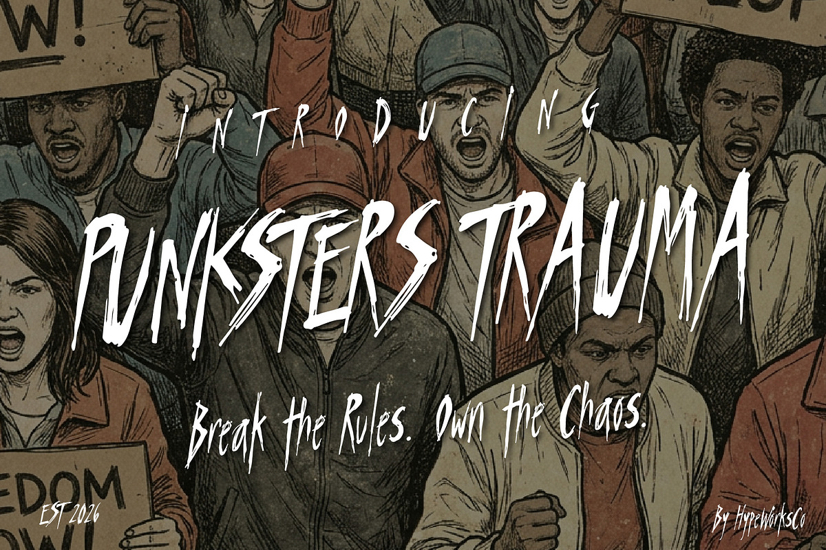 Punksters Trauma - Break the Rules, a Handwritten Font by HypeWorksCo (Photo 1 of 14)