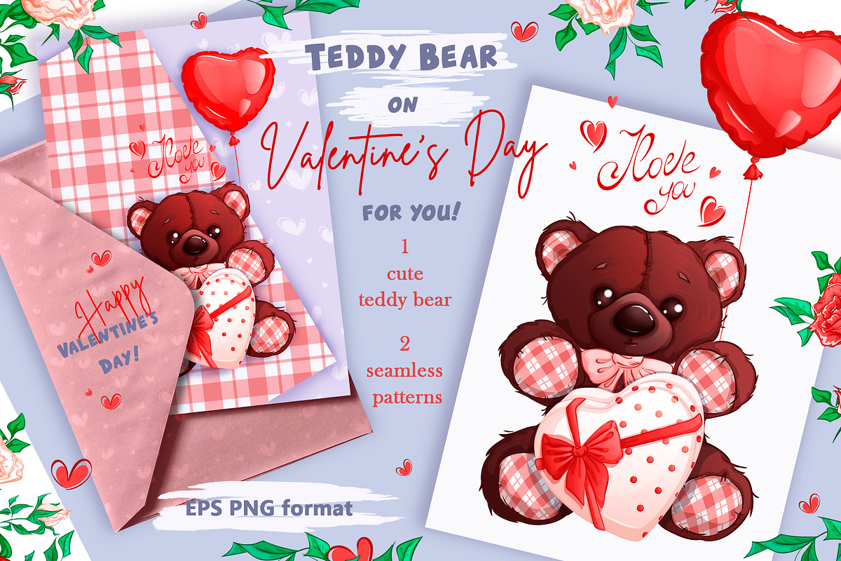 Teddy bear on Valentine's Day., an Illustration by Maycat_store (Photo 1 of 4)
