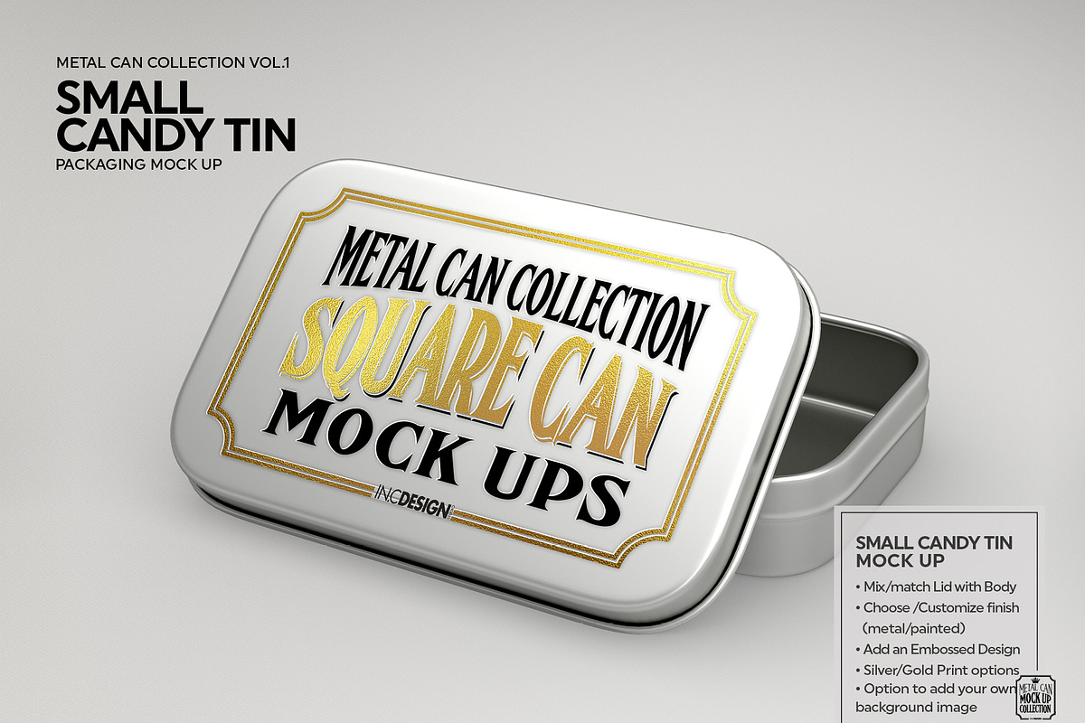 Small Candy Tin Packaging Mockup, a Cups & Container Mockup by INCDesign (Photo 2 of 5)
