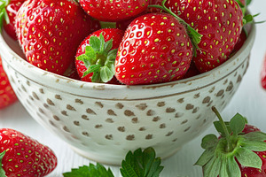 A bowl filled with juicy red strawbe, a Photo by LOGOCREATIVE