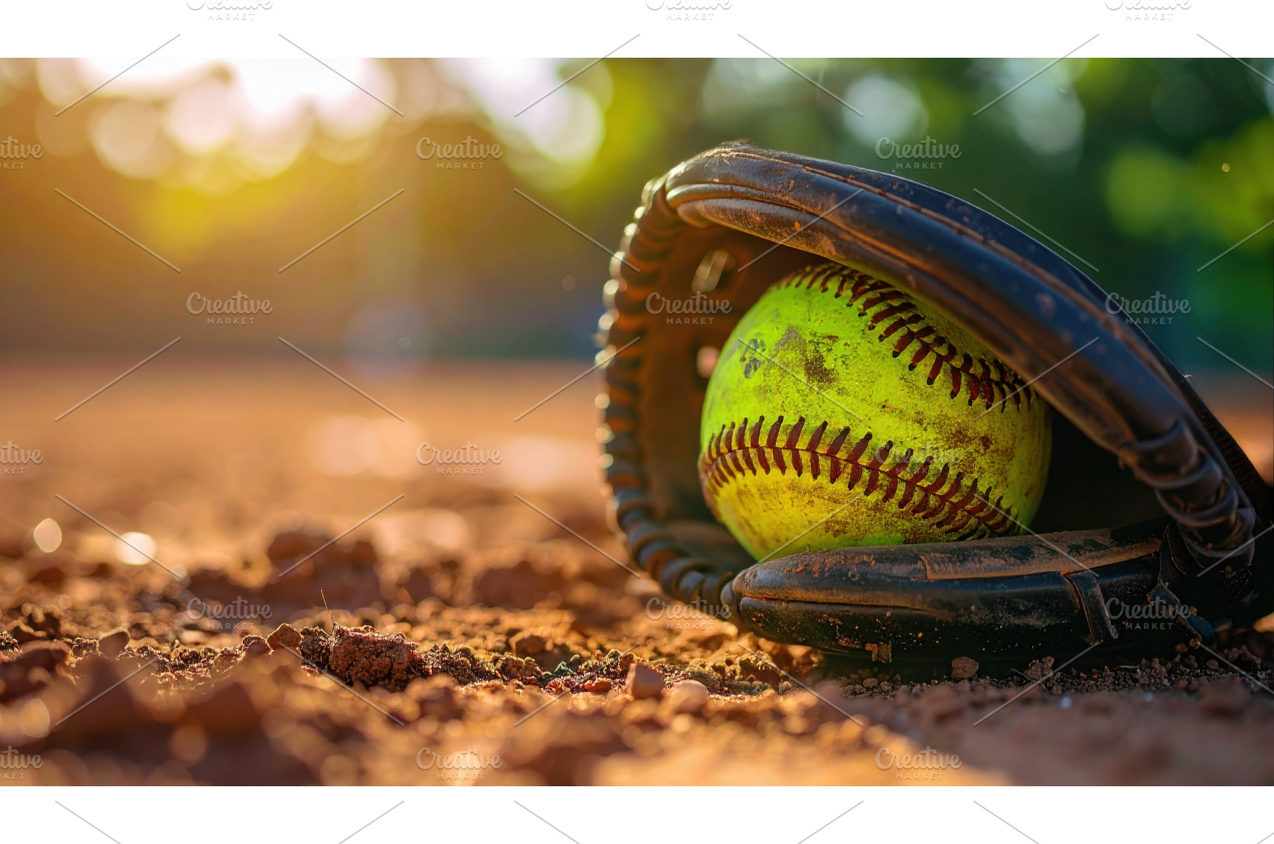 A softball nestled in a glove on the, a Sports & Recreation Photo by Igor Tichonow