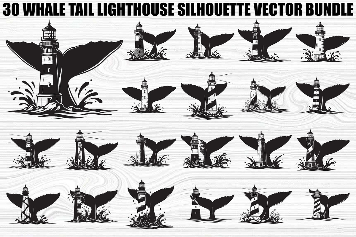 Whale Tail Lighthouse Bundle, an Object Illustration by yasushie (Photo 1 of 31)
