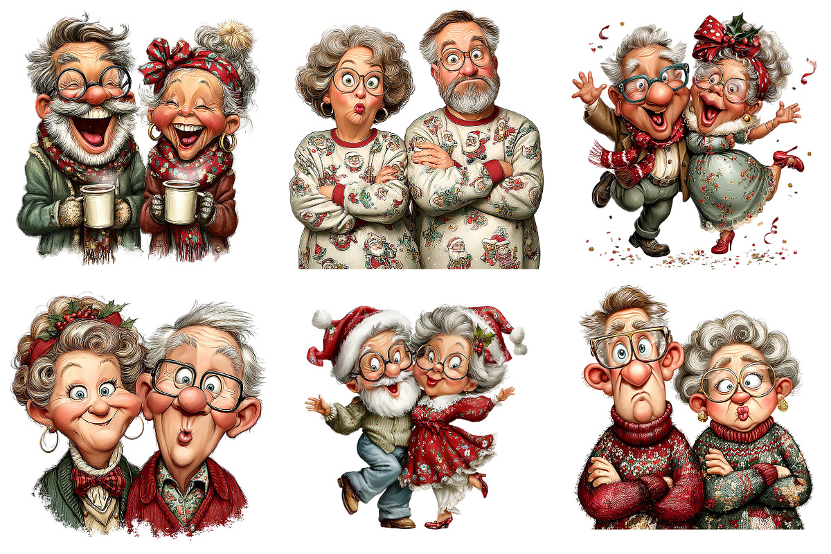 Funny Elderly Couple Christmas Party, an Illustration by Craft Nest (Photo 3 of 10)