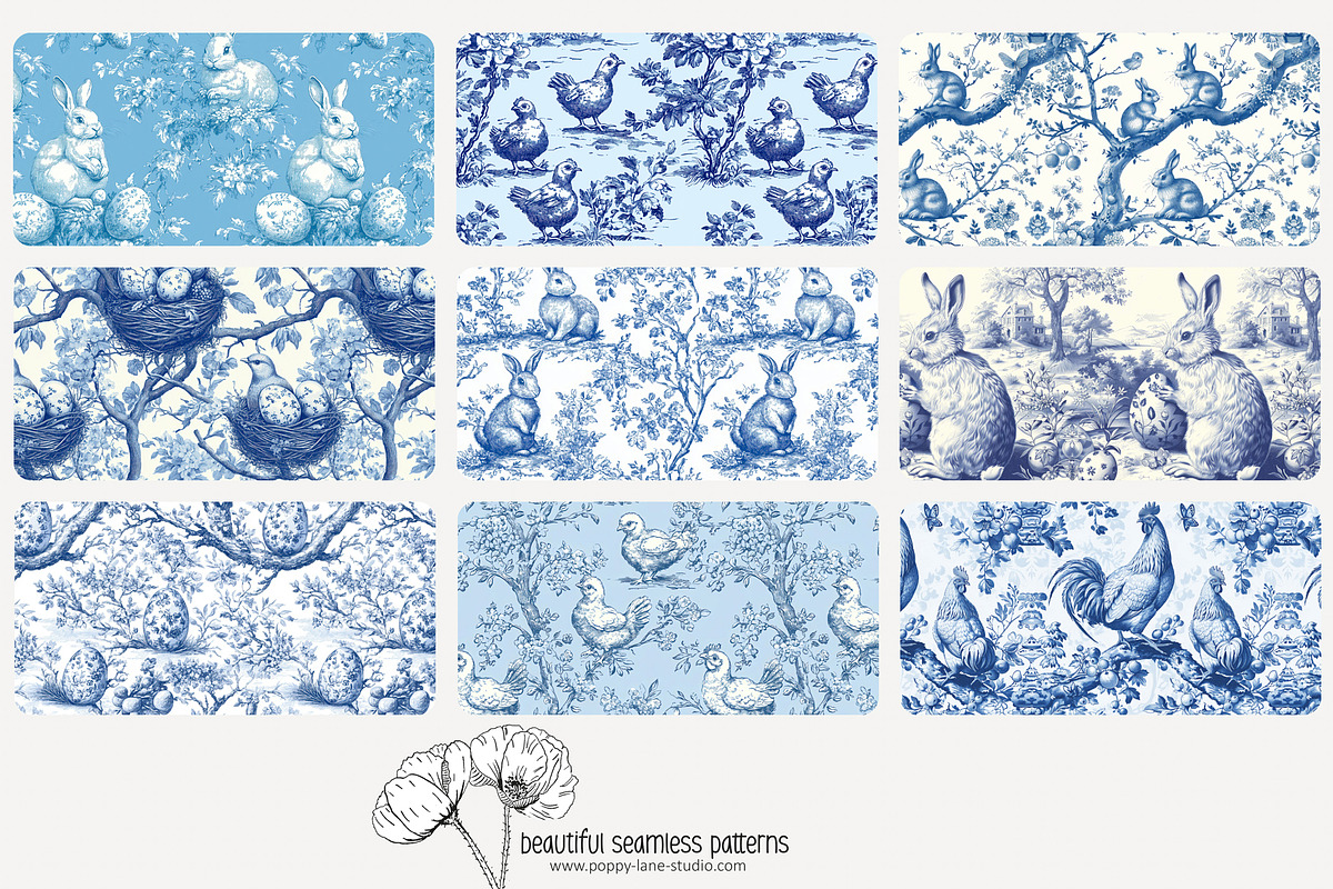70 blue Easter toile repeat pattern, a Pattern Graphic by Poppy Lane Studio (Photo 2 of 10)