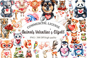 Watercolor Animals Valentine's Clipa, an Illustration by designcity5 (Thumbnail 1 of 5)
