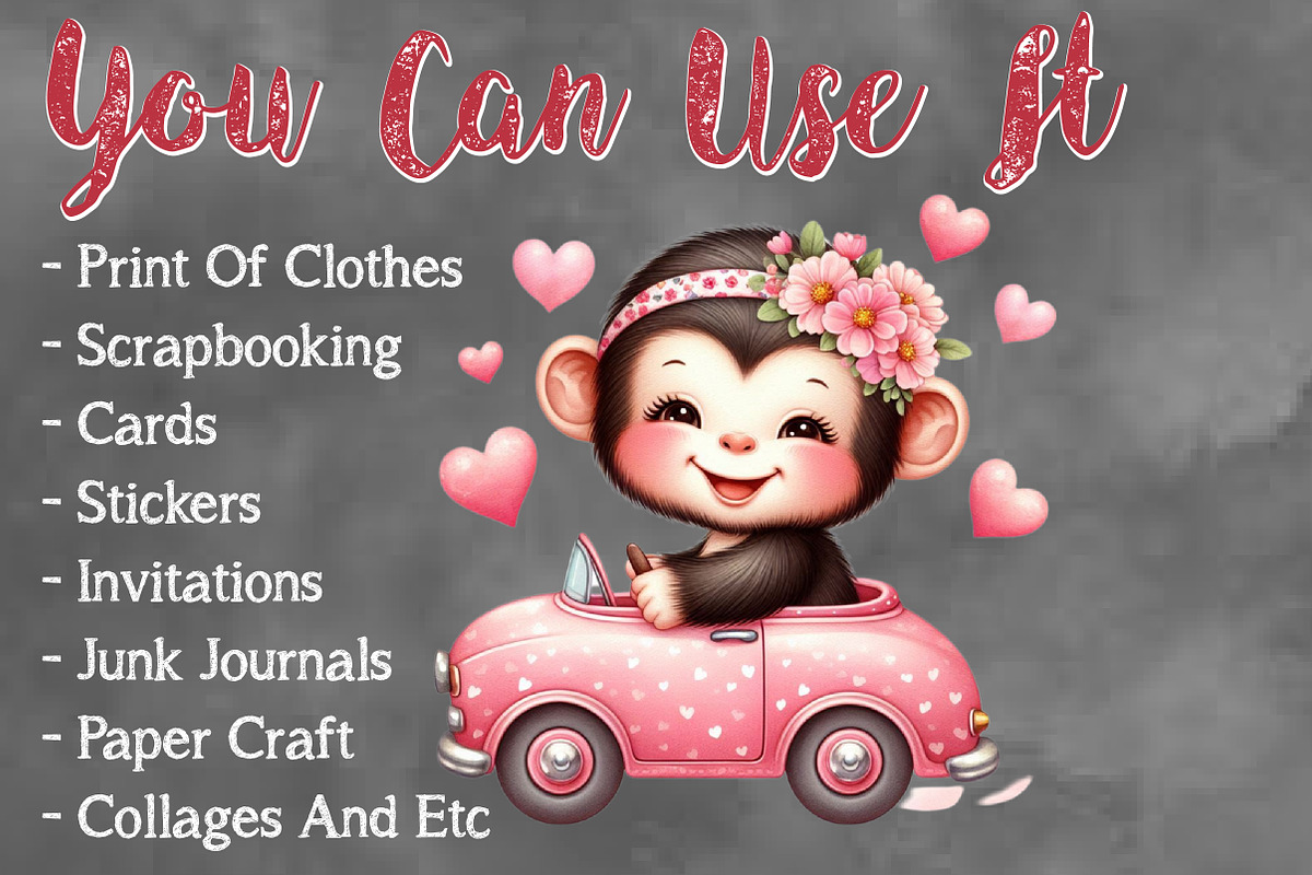 Valentine Cute Monkeys Clipart, a Seasonal Illustration by Craft Nest (Photo 5 of 5)