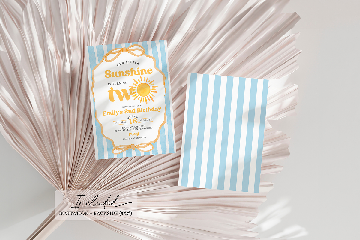 Sunshine 2nd Birthday Invitation, a Templates & Theme by VeliusCreativeStudio (Photo 2 of 3)