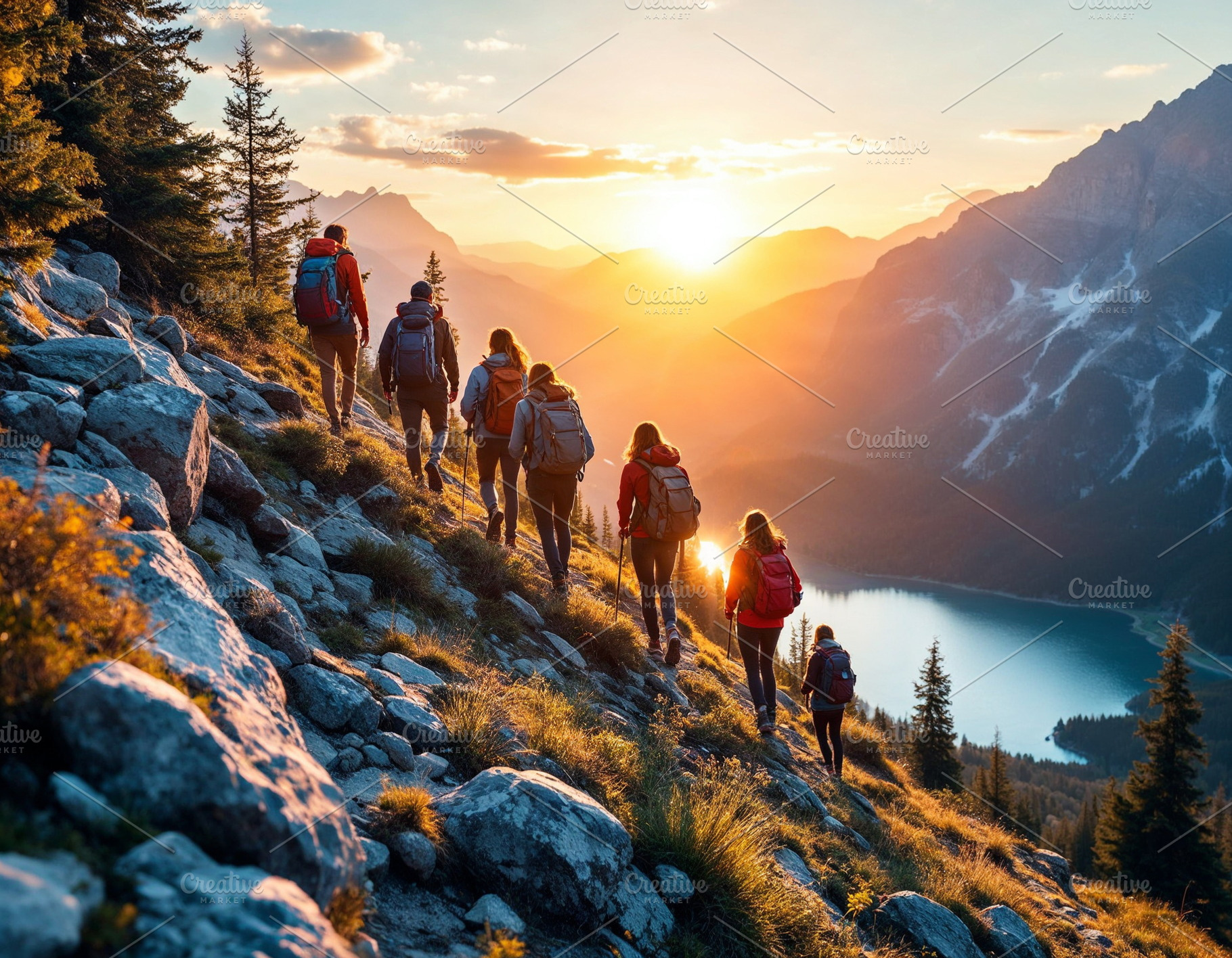 Hikers descends a rocky mountains, a Sports & Recreation Photo by Volff