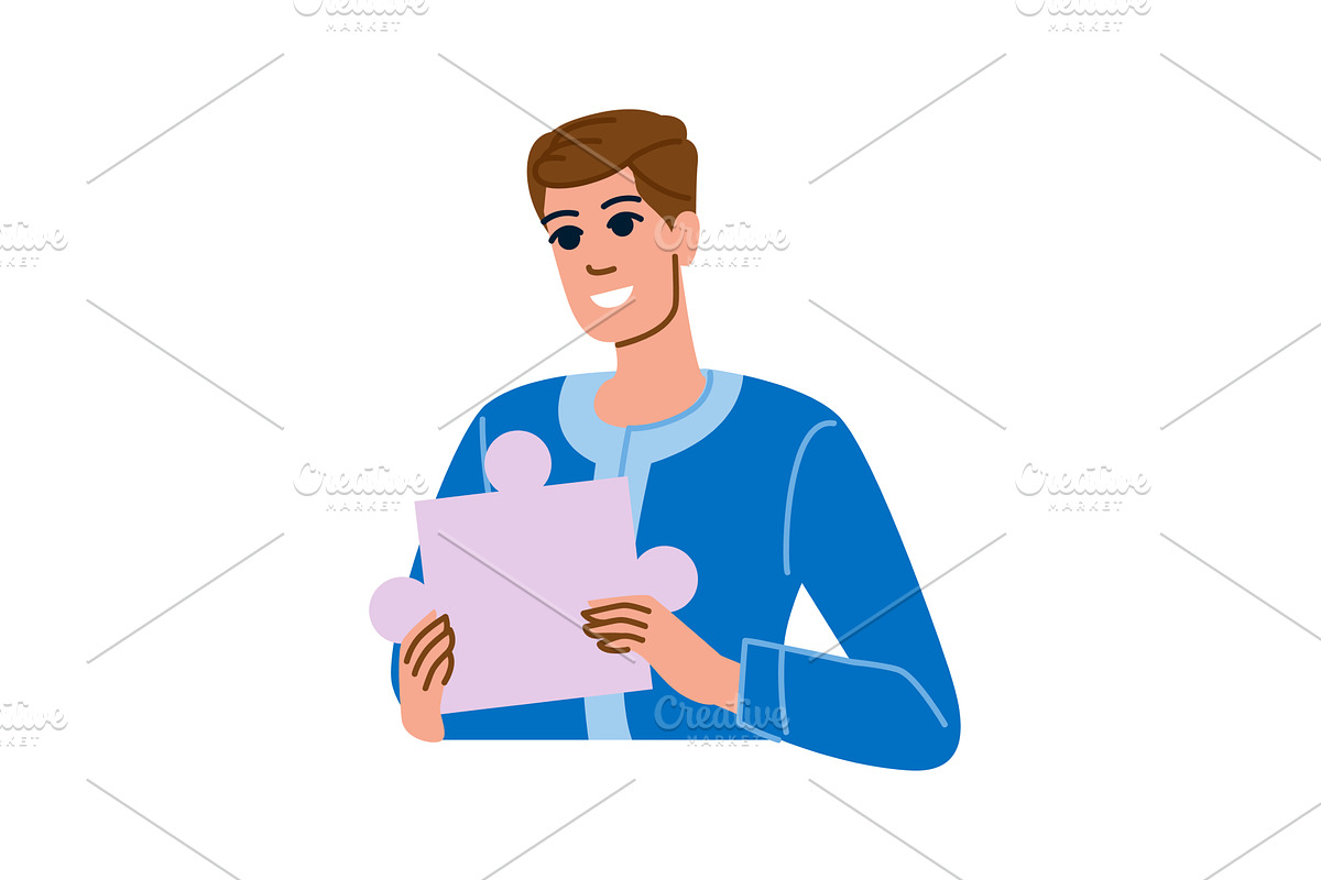 Smiling man holding jigsaw puzzle, an Object Illustration by pikepicture