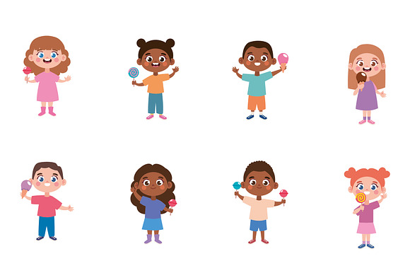 Kids Eating Candy Illustration Set preview 2