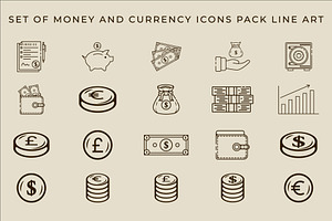 set of isolated money and currency, an Outline Icon by zyxroun shop