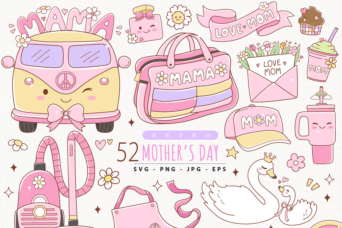 Retro Mother's Day Clipart, Girly, a Seasonal Illustration by TitaLivingArt (Photo 1 of 9)