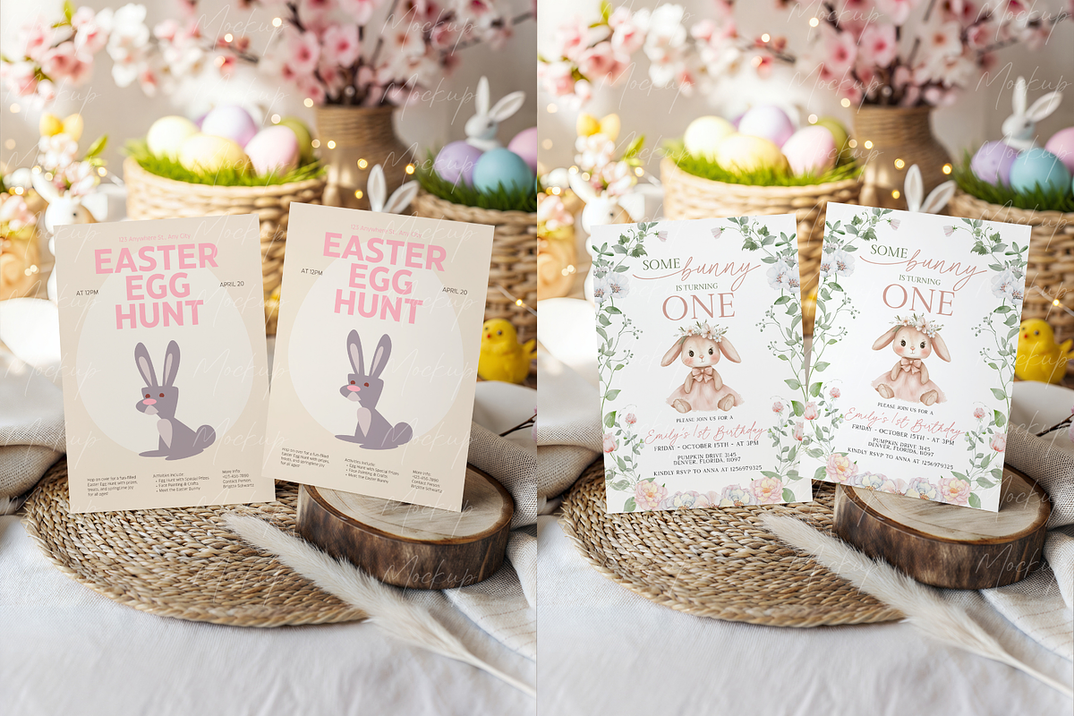Two Easter Invitation Cards Mockup, a Product Mockup by TatiMockup (Photo 3 of 3)